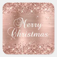 Glittery Rose Gold Foil Merry Christmas Square Sticker