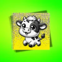 Silver Glitter on Yellow with a Cow | Notebook