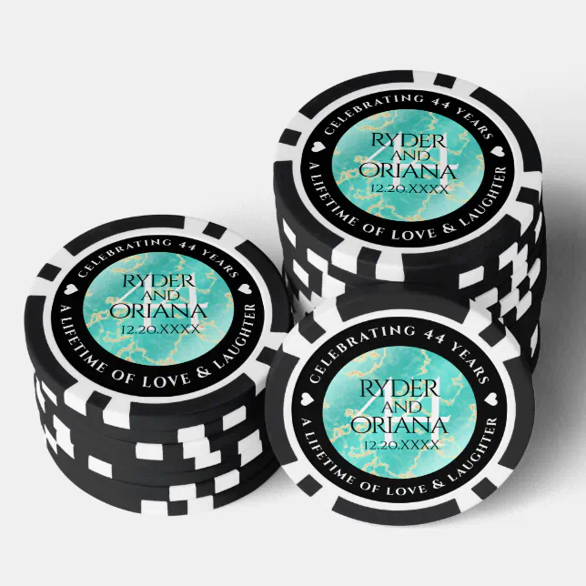 Elegant 44th Turquoise Wedding Anniversary Poker Chips