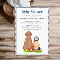 Baby Boy and Dog Baseball Themed Baby Shower Invitation