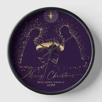 Nativity Manger Christmas Purple Gold Custom Name Clock