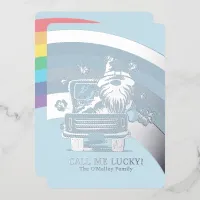 Call Me Lucky Irish Gnome St Patricks Silver Foil Holiday Card