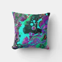 Purple, Teal, Blue, Black Colorful Abstract Fluid  Throw Pillow