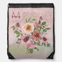 Pink floral Gradient Drawstring Bag