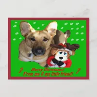 Christmas German Shepherd & Toy Reindeer Holiday Postcard