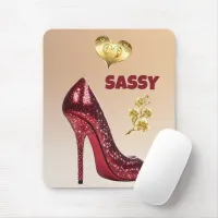 Red & Gold on Brown High Heel Shoe | Mouse Pad