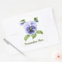 Purple Pansies Floral Botanical Art Square Sticker