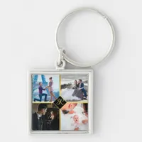 Custom Gold Chic, 4 Family Photo Collage Monogram  Keychain