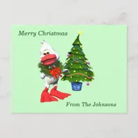 Cute White Christmas Duck Wearing a Wreath Holiday Postcard