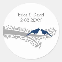 tree navy blue lovebirds wedding favor stickers