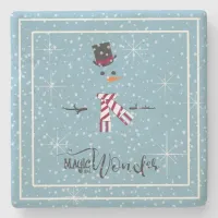 Magic and Wonder Christmas Snowman Blue ID440 Stone Coaster