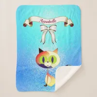 Elegant Ribbon Cartoon Cat Name Personalize Sherpa Blanket