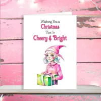 Old-Fashioned Christmas Pink Elf Holiday Card