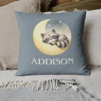 Raccoon on the Moon! Custom Name Cute Nursery  Throw Pillow