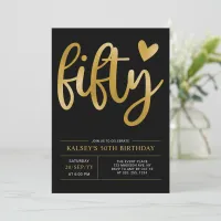 Fifty | Modern Gold & Black 50th Birthday Party Invitation