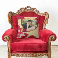 Roses and Heart Frame Custom Couple Family Photo Throw Pillow