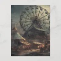 The Abandoned dystopian Carnival Tent Ferris Wheel Postcard