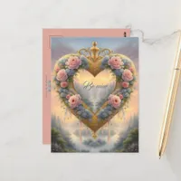 Victorian, golden heart with flowers and saying postcard