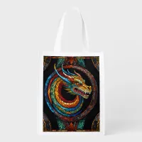 Dragon Swirl in multi colored mosaic design Grocery Bag