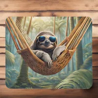 Funny sloth with sunglasses in a hammock mouse pad