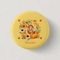 Cute Pumpkin Fairy in Autumn Wreath Button