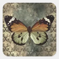 Orange & Green Butterfly Square Sticker