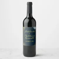 Elegant Full Moon Celestial Wedding: Blue & Gold Wine Label