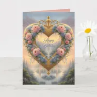 Victorian, golden heart with flowers and saying card