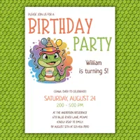 Cute Colorful Kids Reptile Theme Birthday Party Invitation