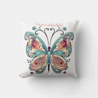 Peach and Green Retro Butterfly Throw Pillow