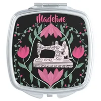 Vintage Sewing Machine:Floral Pattern Personalized Compact Mirror