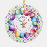 Cute Colorful Watercolor Bunny and Polka Dots Ceramic Ornament