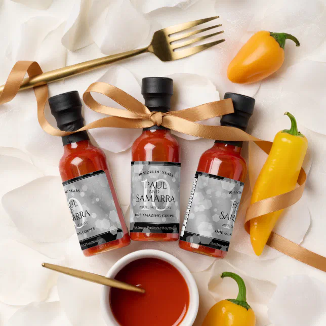 Elegant 10th Tin Wedding Anniversary Celebration Hot Sauces