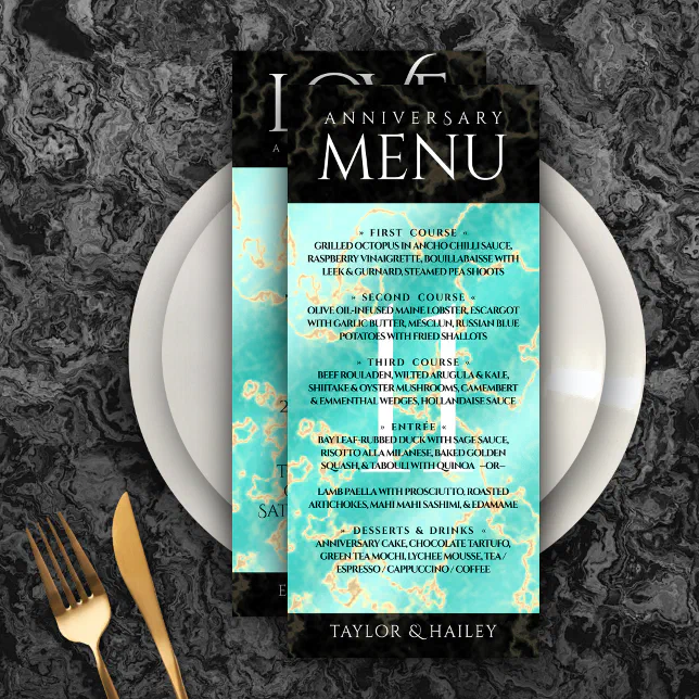 Elegant 11th Turquoise Wedding Anniversary Menu