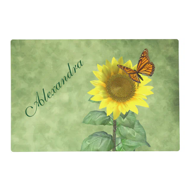 Pretty Yellow Sunflower and Orange Butterfly Placemat