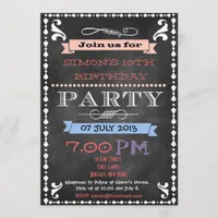 Retro Chalkboard Kids Birthday Party Invitation