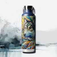 Mosaic Tile Wolf and Owl  Water Bottle