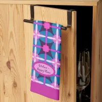 1960's Inspired Design in Pink, Purple & Blue  Kitchen Towel