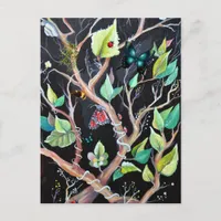 Leaves and butterflies painting postcard