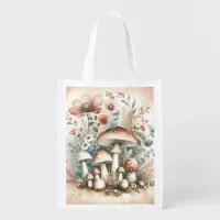 Cottage Core | Vintage Mushrooms and Flowers  Grocery Bag