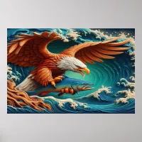 Majestic Eagle Fishing in a wave 36x24 Poster