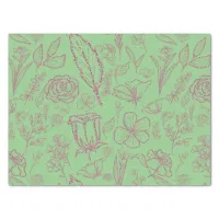 Simple Pink Floral on Green | Tissue Paper