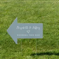 Dusty Blue Modern Handwritten Wedding This Way  Sign