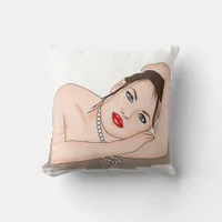 Pearls | Beautiful Blue Eyed Woman Throw Pillow