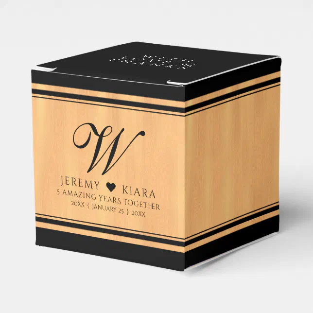 Elegant 5th Wood Wedding Anniversary Celebration Favor Boxes