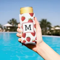 Cute Red Strawberries Fresh Fruit Fun Monogrammed Seltzer Can Cooler