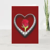 Valentine Silver Charm Frame Heart - Red Rose Card