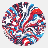 Red, White and Blue Abstract US Flag Patriotic  Classic Round Sticker
