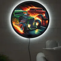 Dynamic hotrod duel on a neon-lit street LED sign