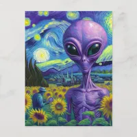 Purple Alien Van Gogh Sunflower Field Postcard